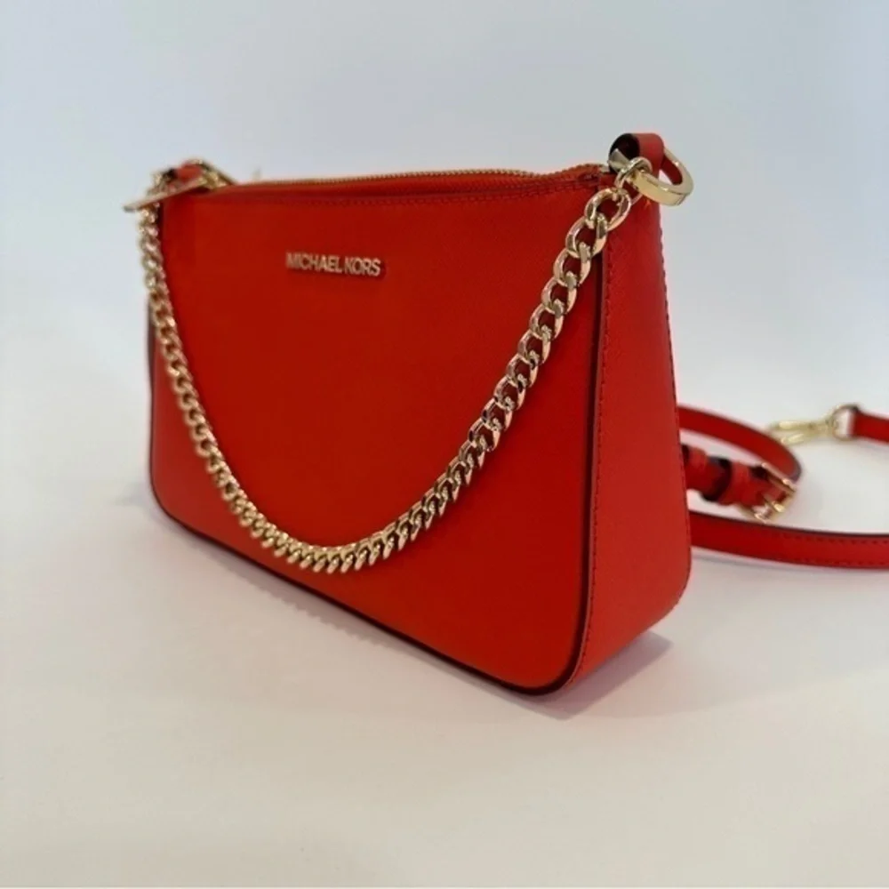 New Michael Kors Medium Zip Pouchette Crossbody Bag in Mandarin